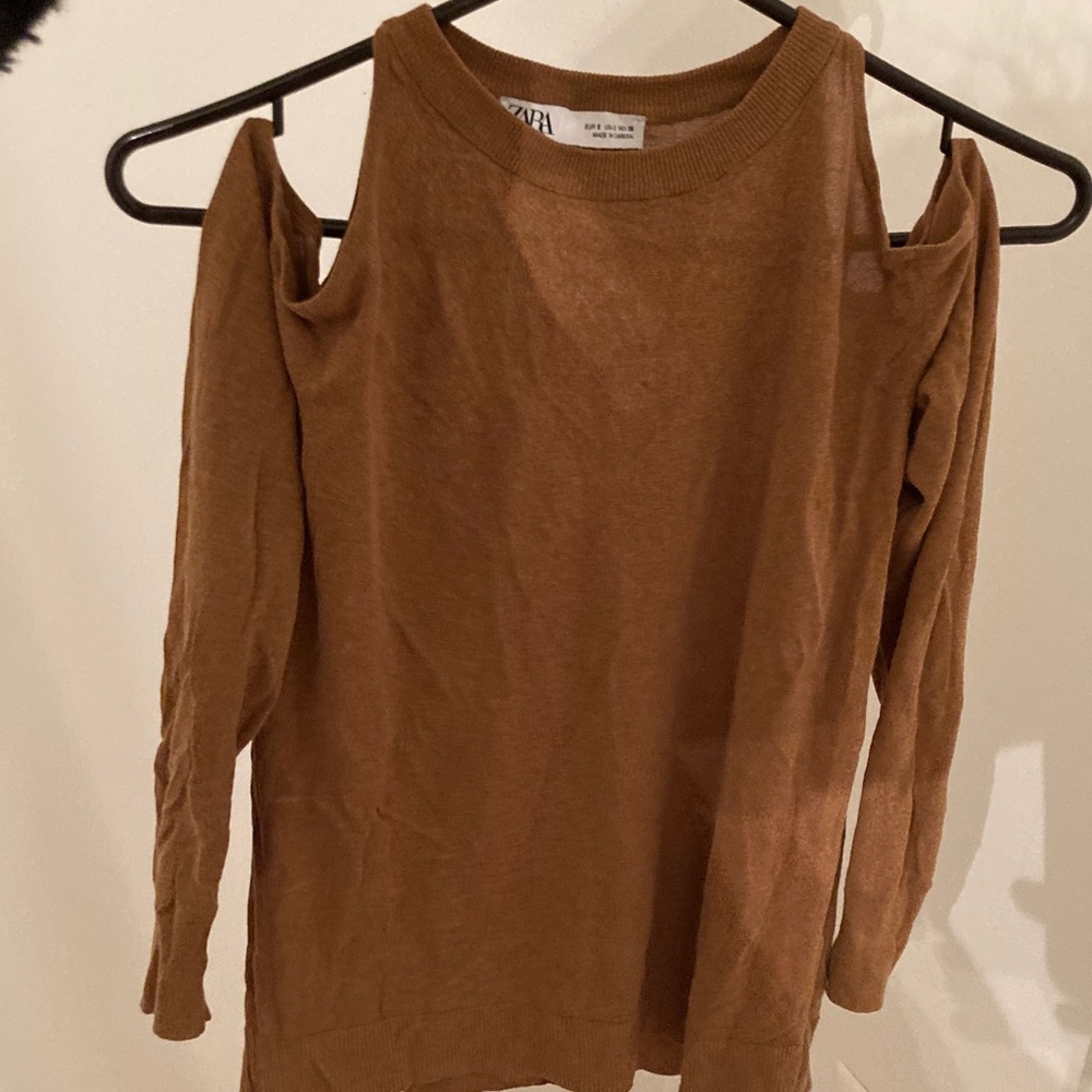 Zara Women's brown Cold Shoulder Long Sleeve Top